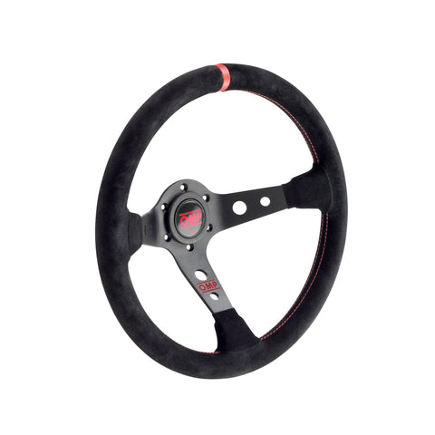 OMP Steering Wheel - Corsica Suede Red Stitch